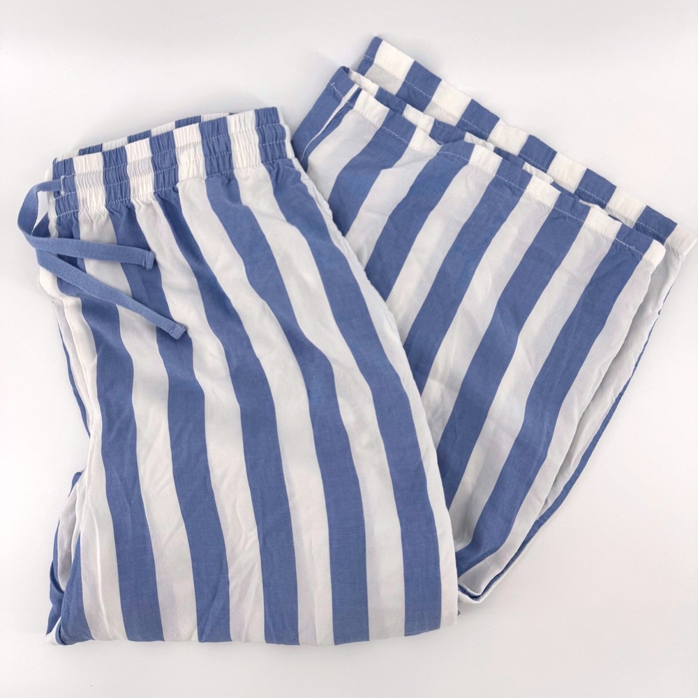 Liz Claiborne Pajama Pants Medium Blue White Striped Wide Leg Rayon Lightweight